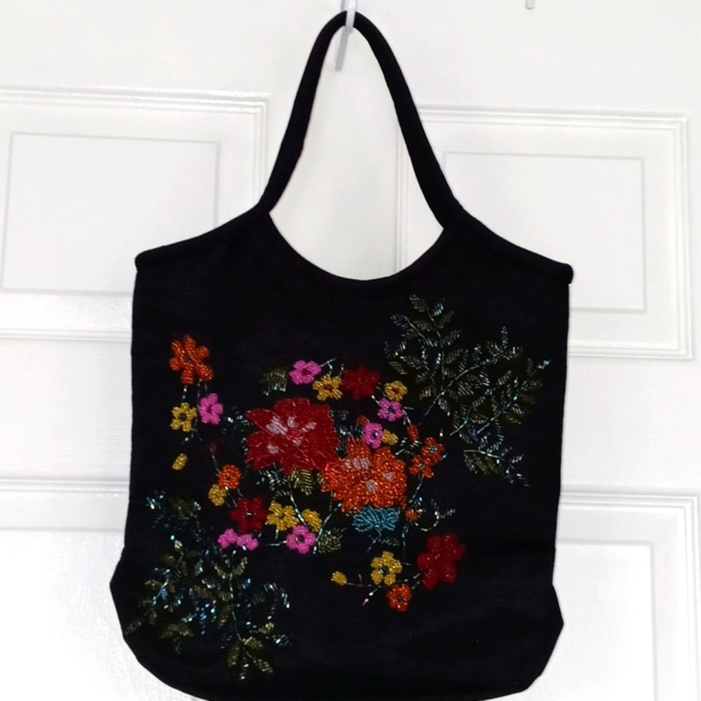 Luxurious Silk hand-beaded tote bag NWOT
